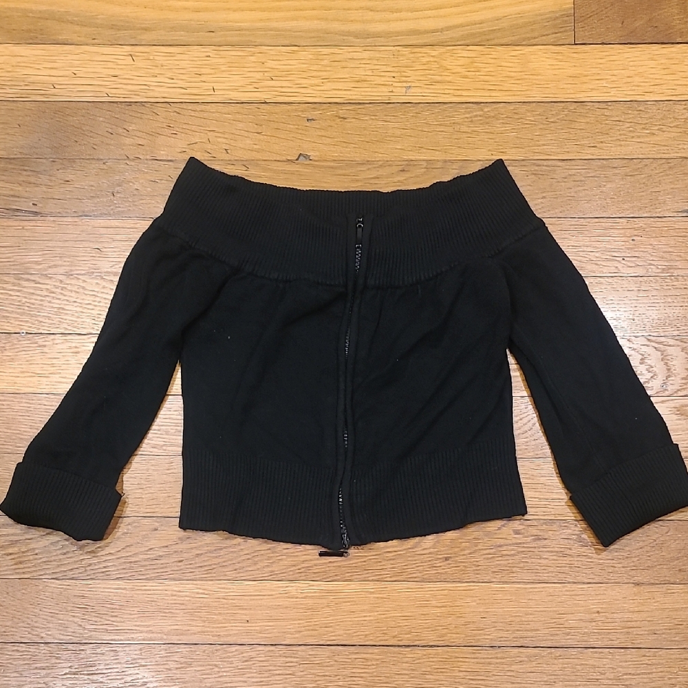 Urban Behavior-Black Off-Shoulder Zip-Up Sweater